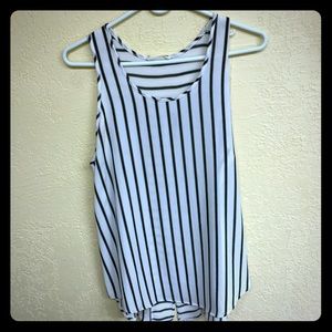 Black stripped open slit back blouse